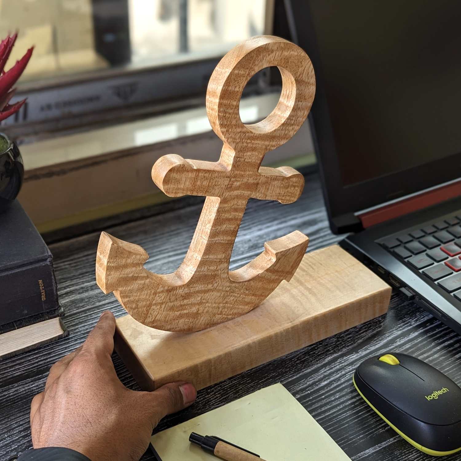 Custom Carved 3D Wooden Anchor Showpiece | Personalized Desk Decor & Gift - Image 3