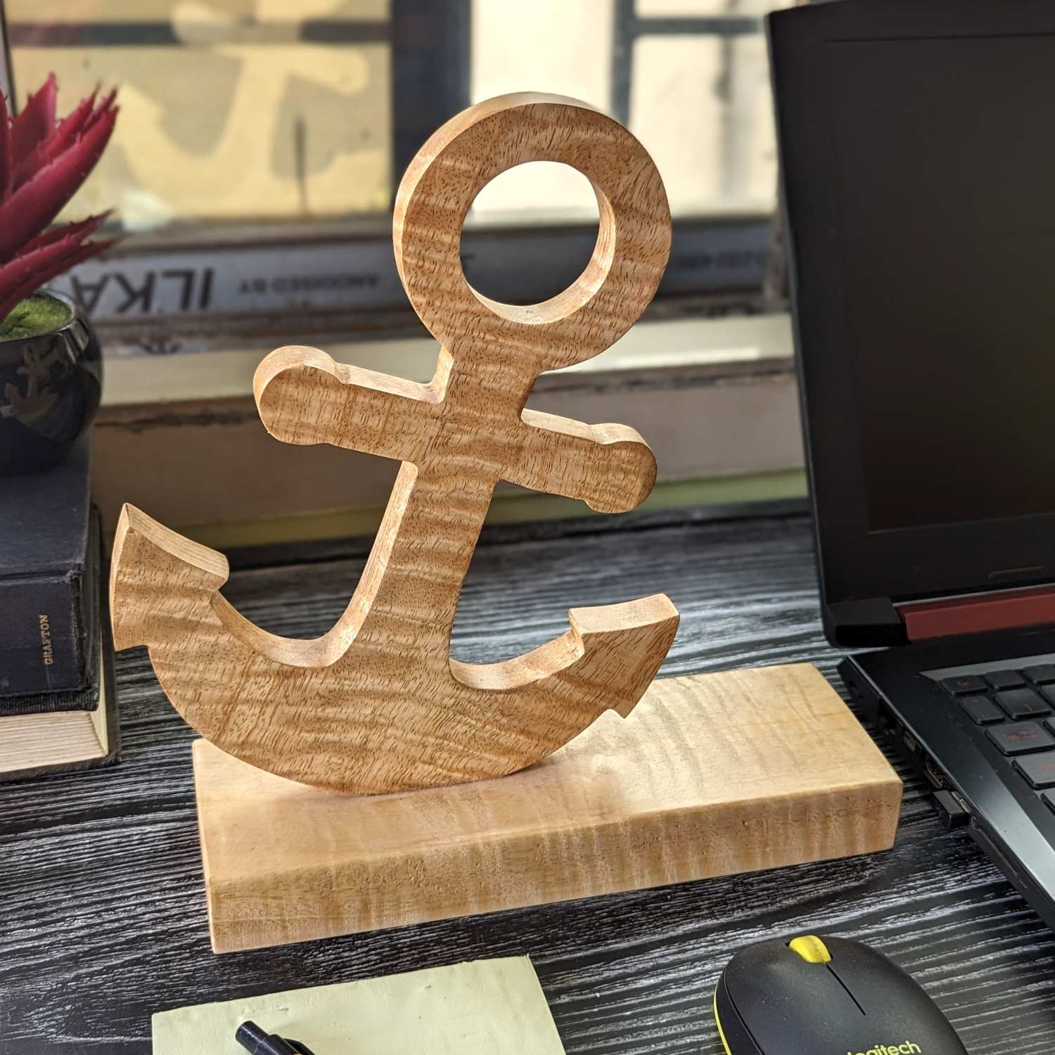 Custom Carved 3D Wooden Anchor Showpiece | Personalized Desk Decor & Gift - Image 4