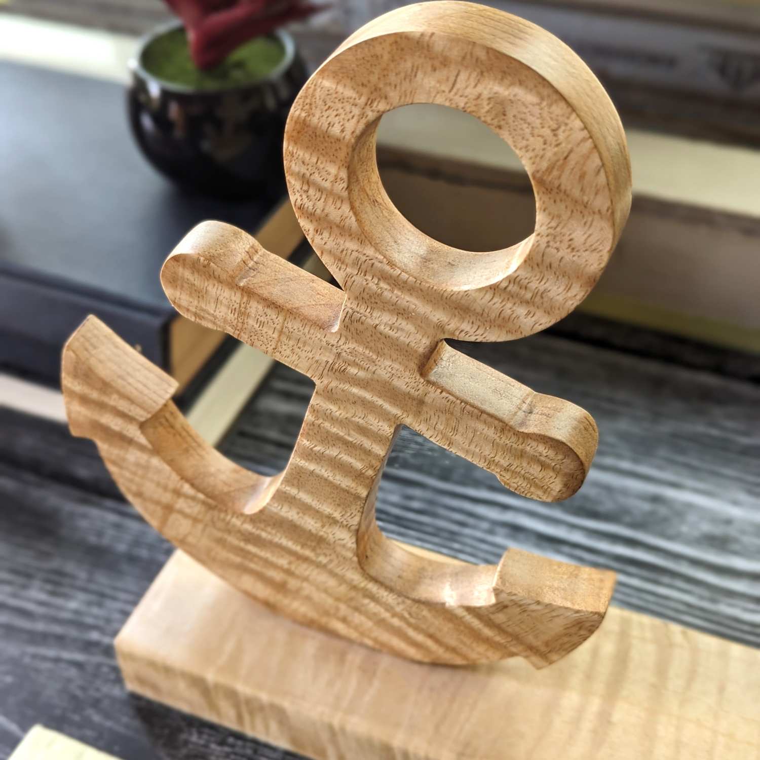 Custom Carved 3D Wooden Anchor Showpiece | Personalized Desk Decor & Gift - Image 5
