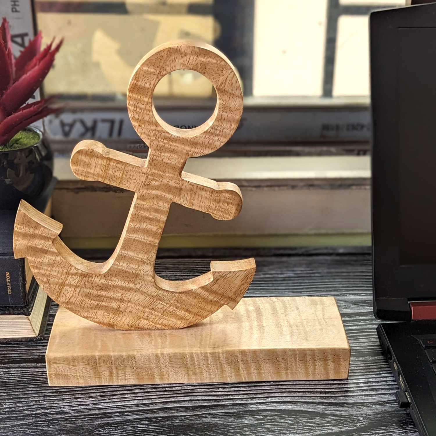 Custom Carved 3D Wooden Anchor Showpiece | Personalized Desk Decor & Gift - Image 6