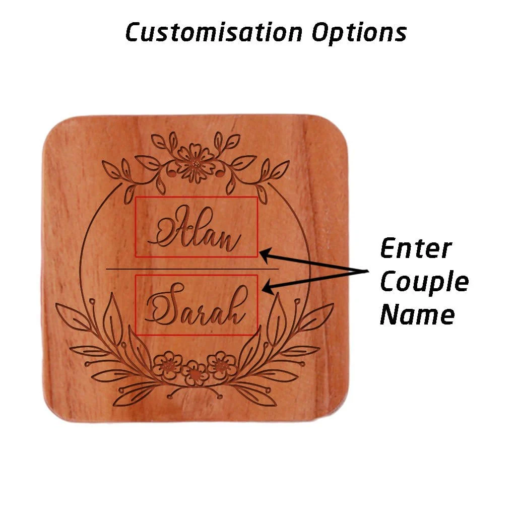 Custom Coasters Engraved With Couple Name - Wooden Coaster Set With Holder - Image 9