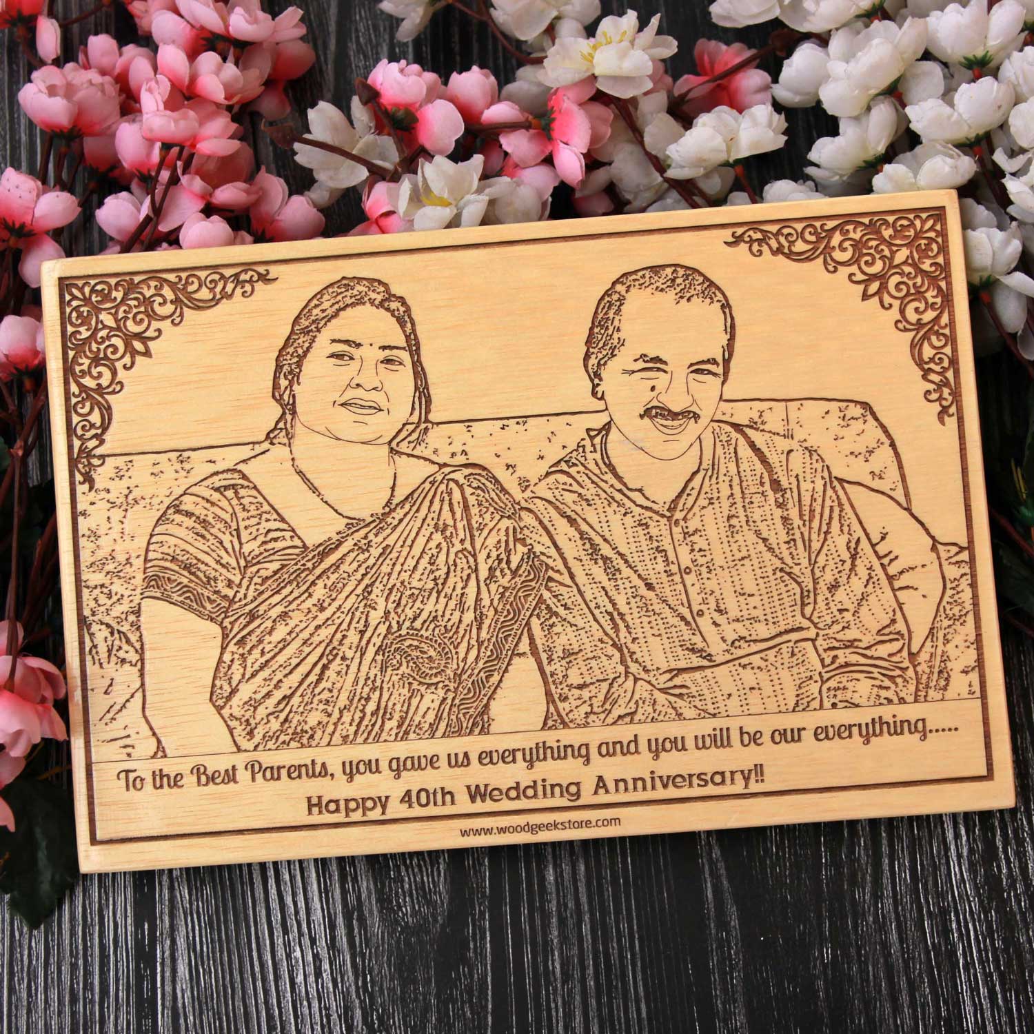 Custom Engraved Anniversary Gift For Mom & Dad | Engraved Wood Frame - Image 2