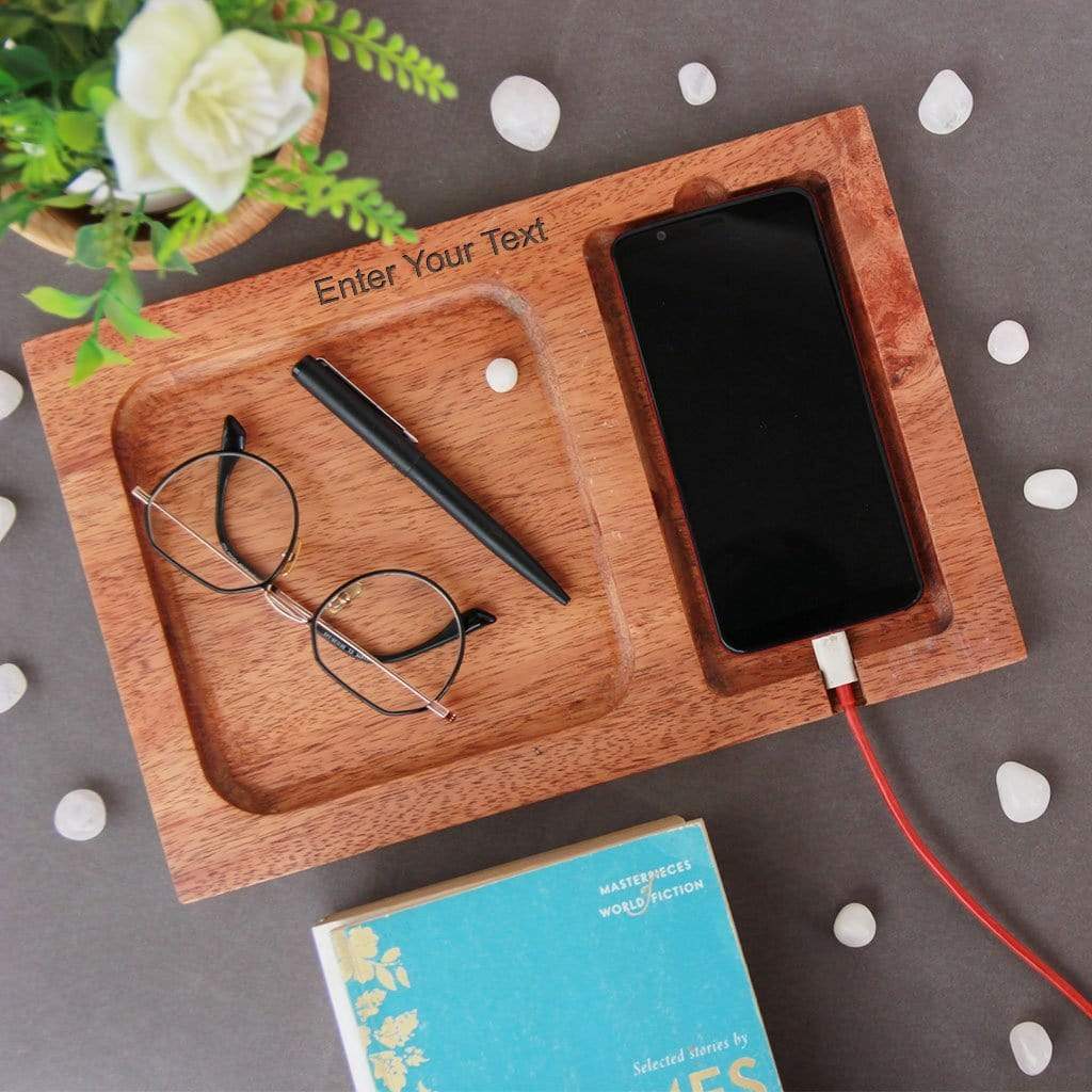 Custom Engraved Asterix & Obelix Wooden Phone Charging Tray | Personalized Desk Organizer - Image 3