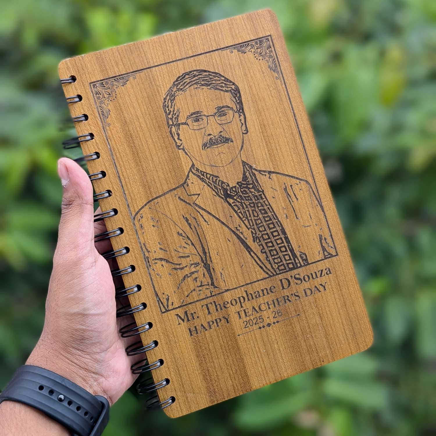 Custom Engraved Diary With Photo For Teachers - Wooden Notebook - Image 4