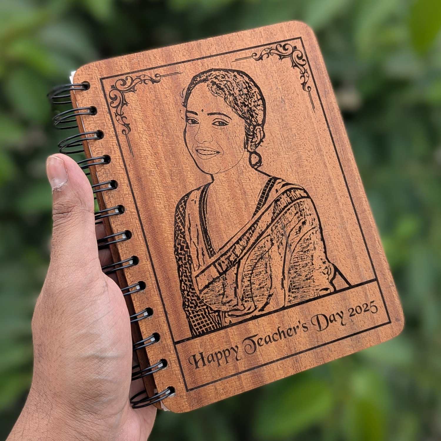 Custom Engraved Diary With Photo For Teachers - Wooden Notebook - Image 6