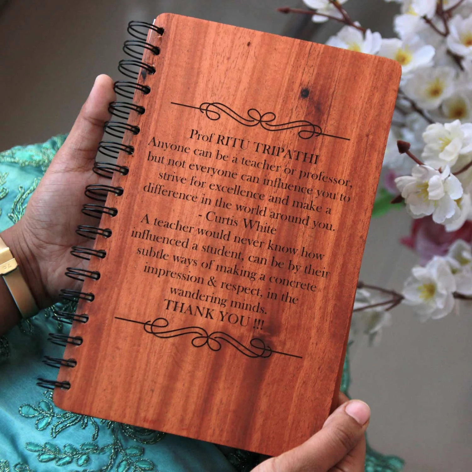 Custom Engraved Diary With Photo For Teachers - Wooden Notebook - Image 7