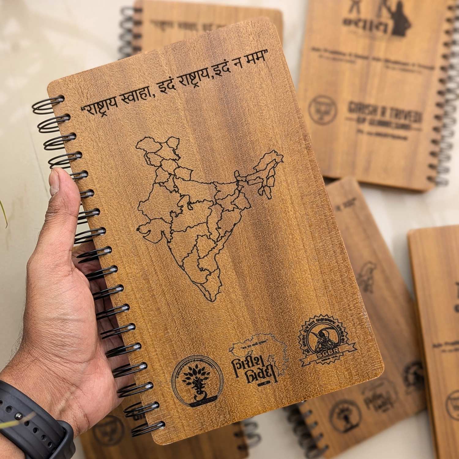 Custom India Map Engraved Wood Notebook | Personalized Corporate Gift For Officials