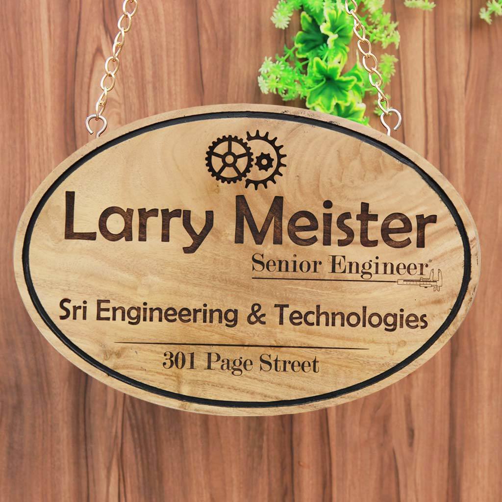 Custom Name Plates For Engineers - Hanging Wooden Sign