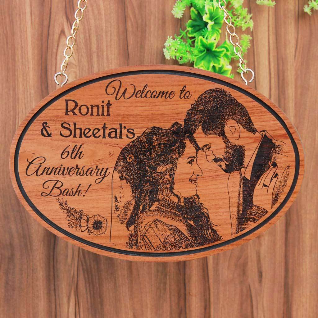 Custom Photo Engraved Hanging Wooden Sign For Anniversary