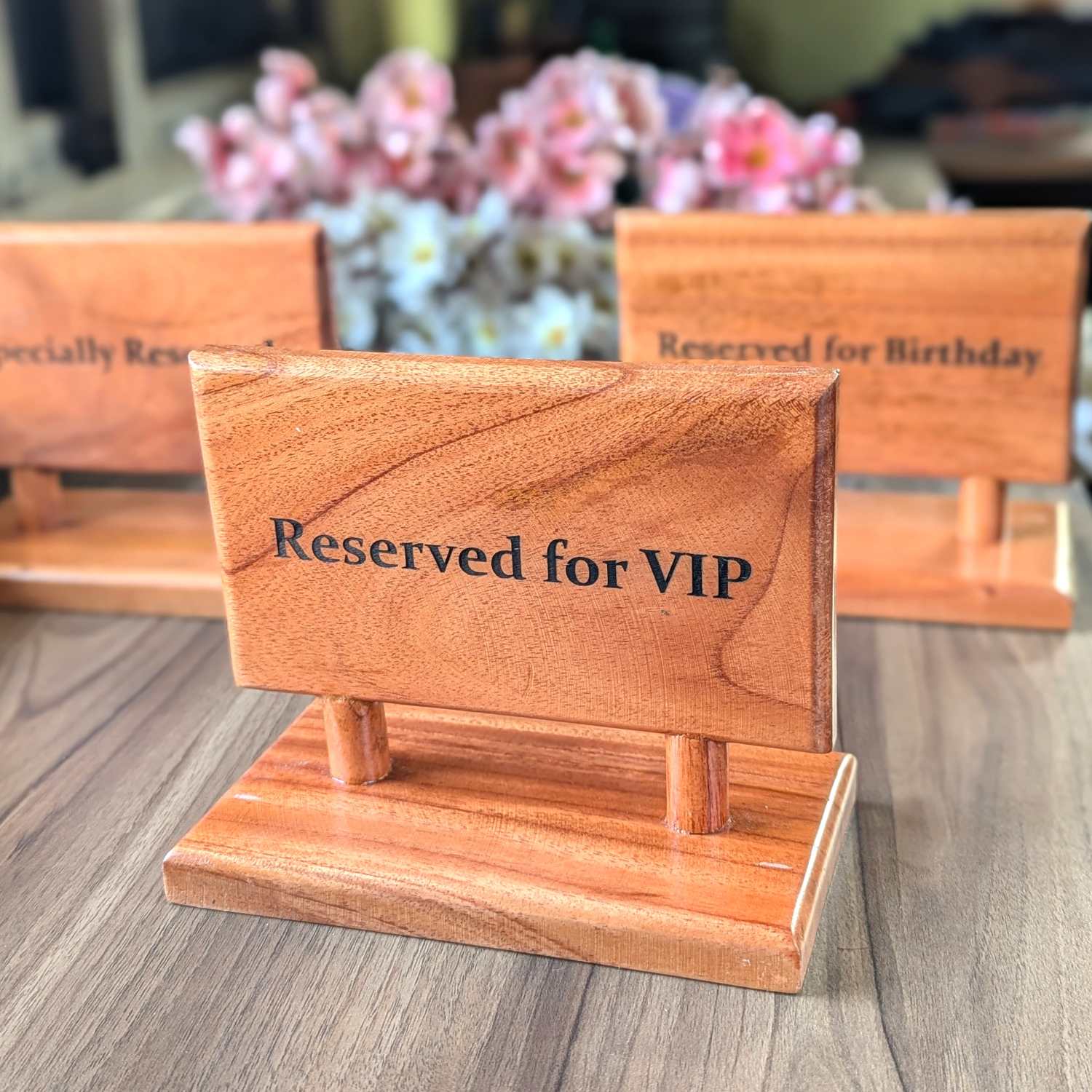 Custom Rectangular Wooden Reserved Sign | Engraved Table Tent for HORECA - Image 2