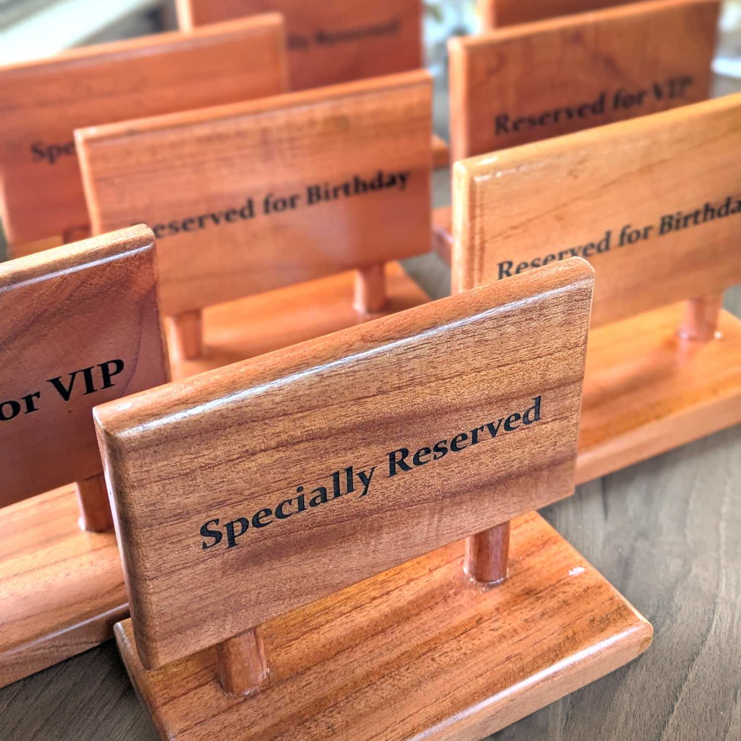 Custom Rectangular Wooden Reserved Sign | Engraved Table Tent for HORECA - Image 4