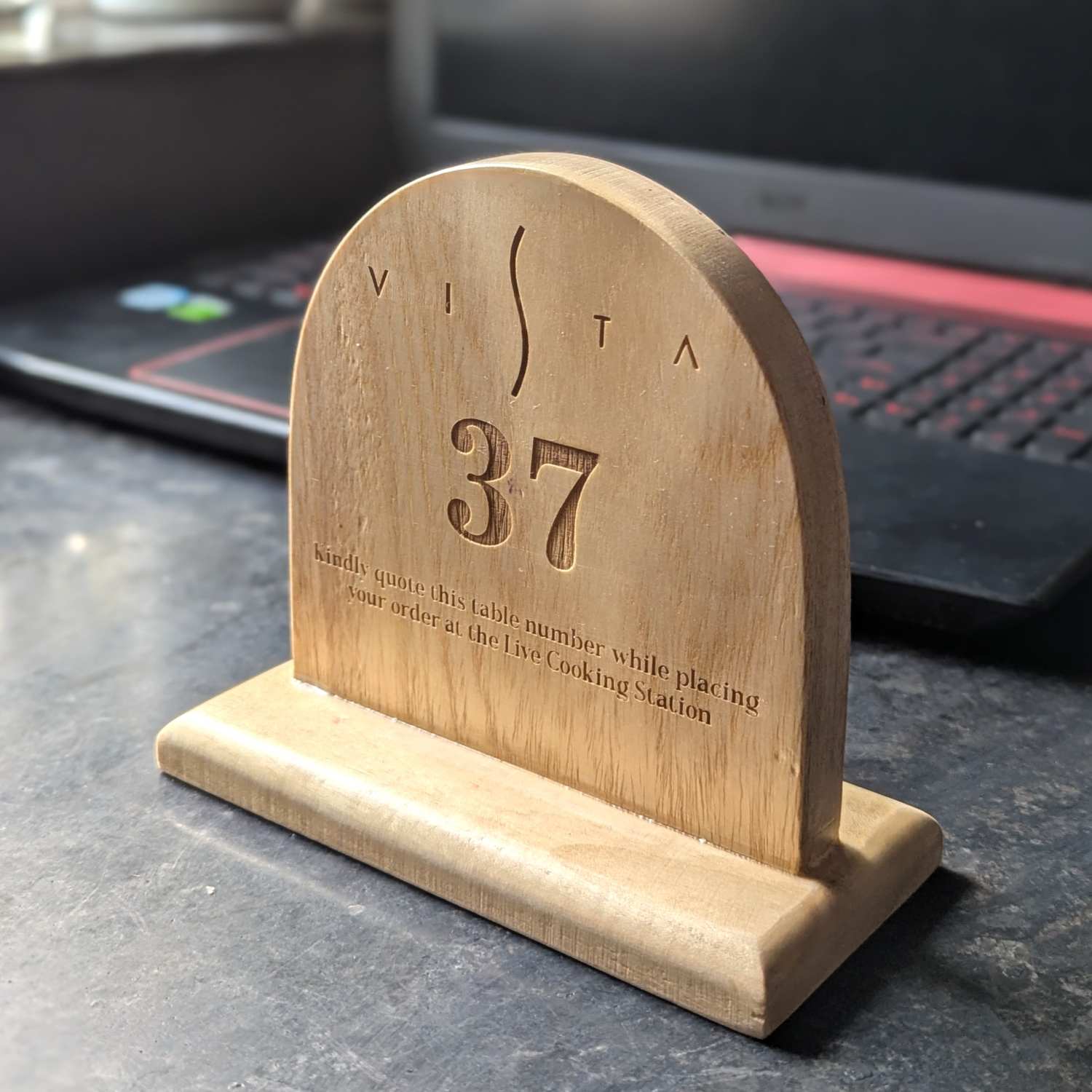 Custom Round Top Wooden Table Number Standee | Engraved Restaurant Ordering Sign - Image 3