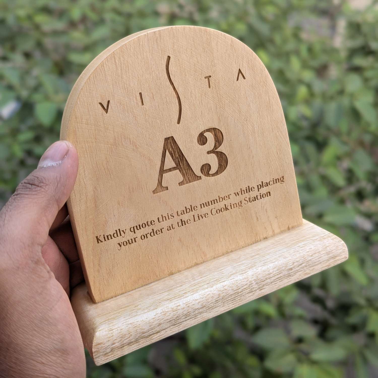 Custom Round Top Wooden Table Number Standee | Engraved Restaurant Ordering Sign - Image 4