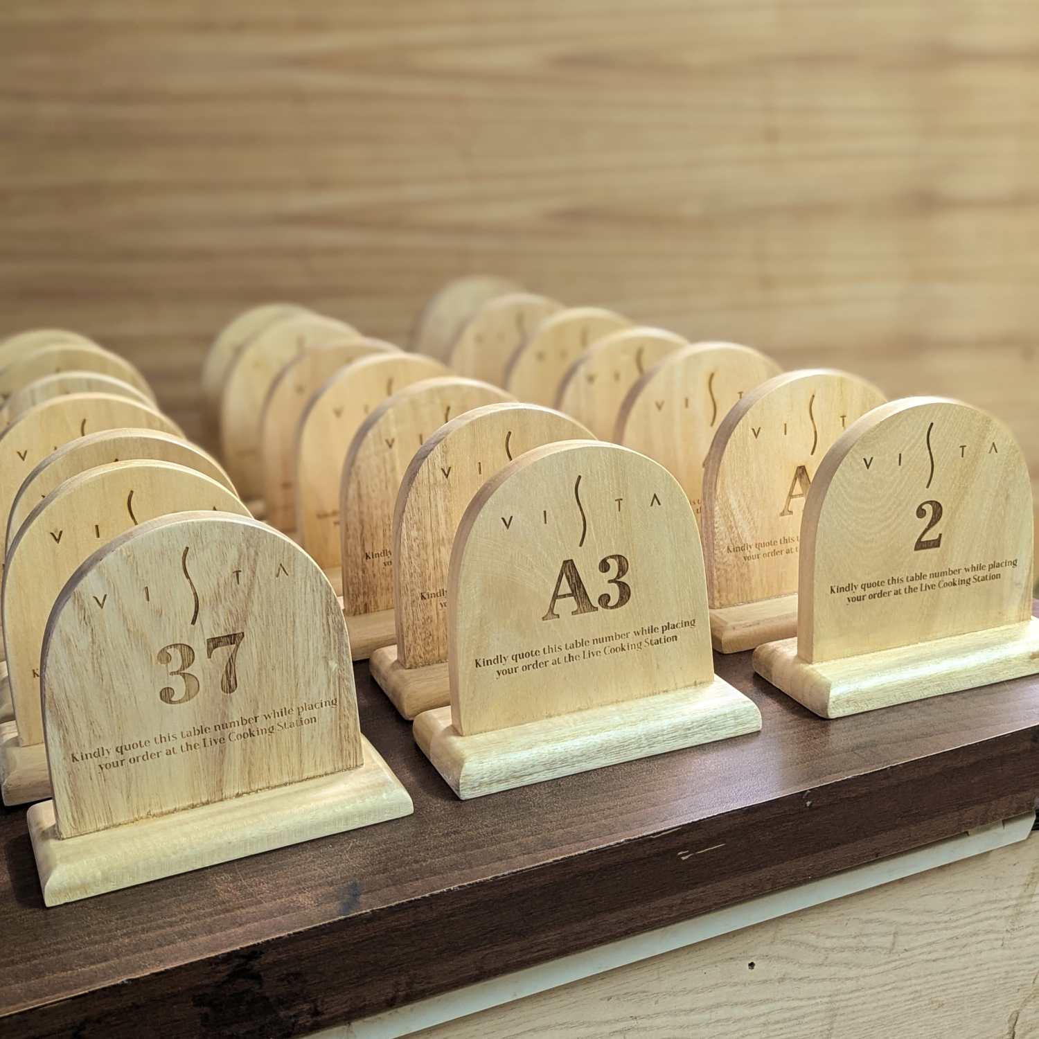Custom Round Top Wooden Table Number Standee | Engraved Restaurant Ordering Sign - Image 5