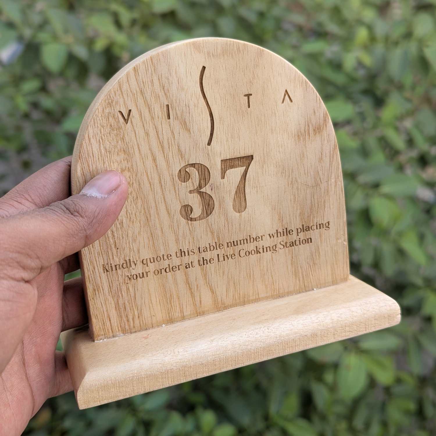 Custom Round Top Wooden Table Number Standee | Engraved Restaurant Ordering Sign - Image 6