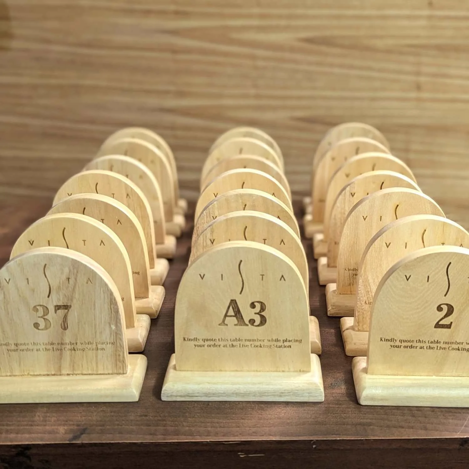 Custom Round Top Wooden Table Number Standee | Engraved Restaurant Ordering Sign - Image 7