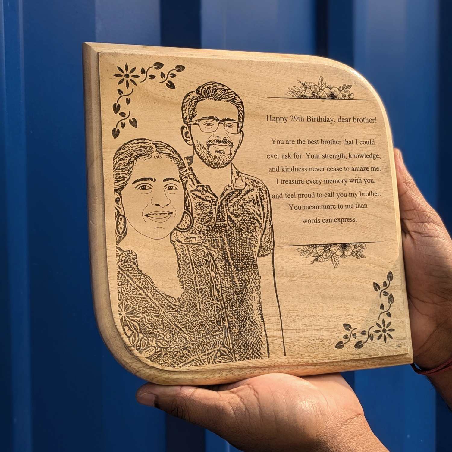 Custom Wood Anniversary Plaque with Portrait | High EQ Gift for Husband & Wife - Image 4