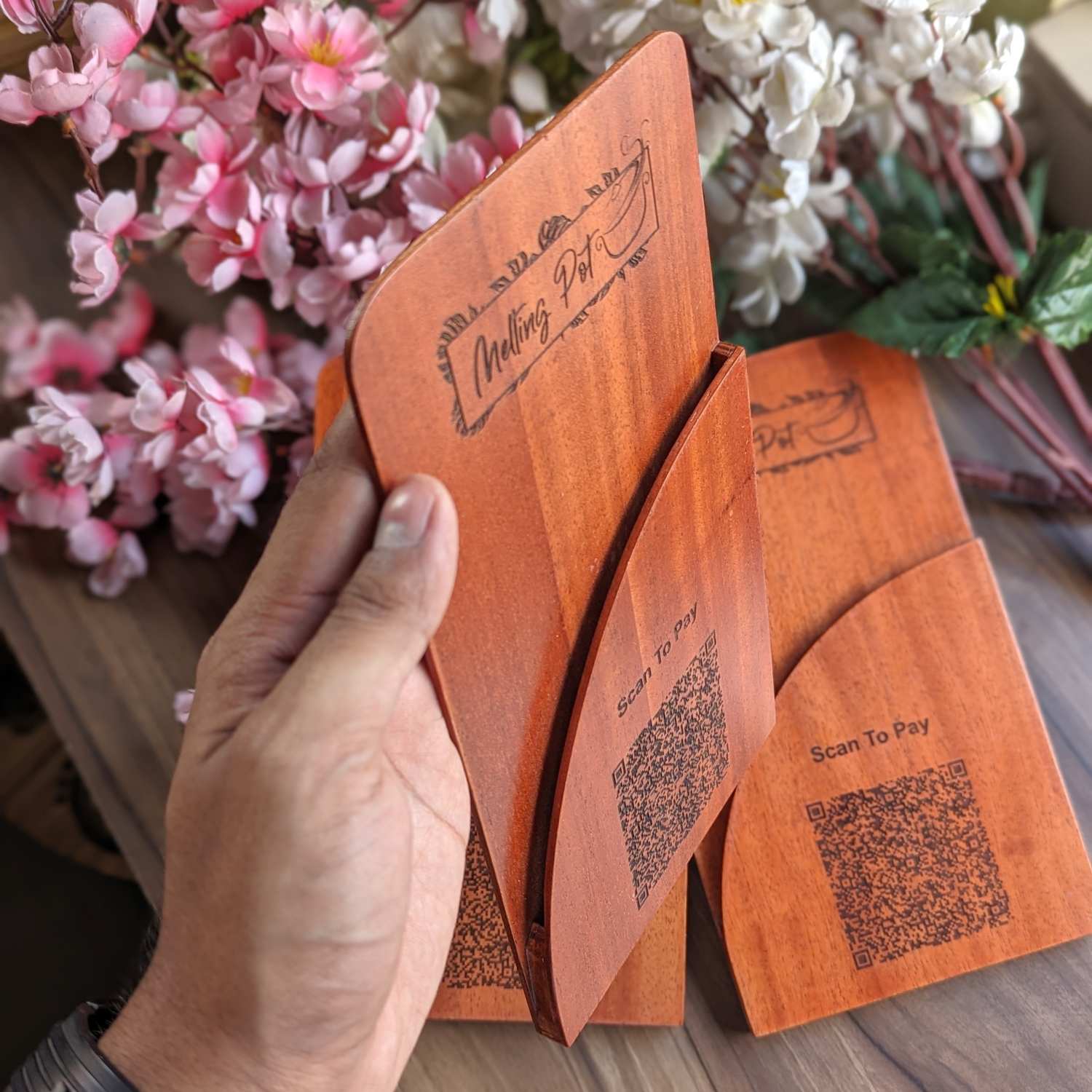 Custom Wooden Bill Folder for Restaurants & Cafés | Engraved QR Code, Card & Cash Folder - Image 4