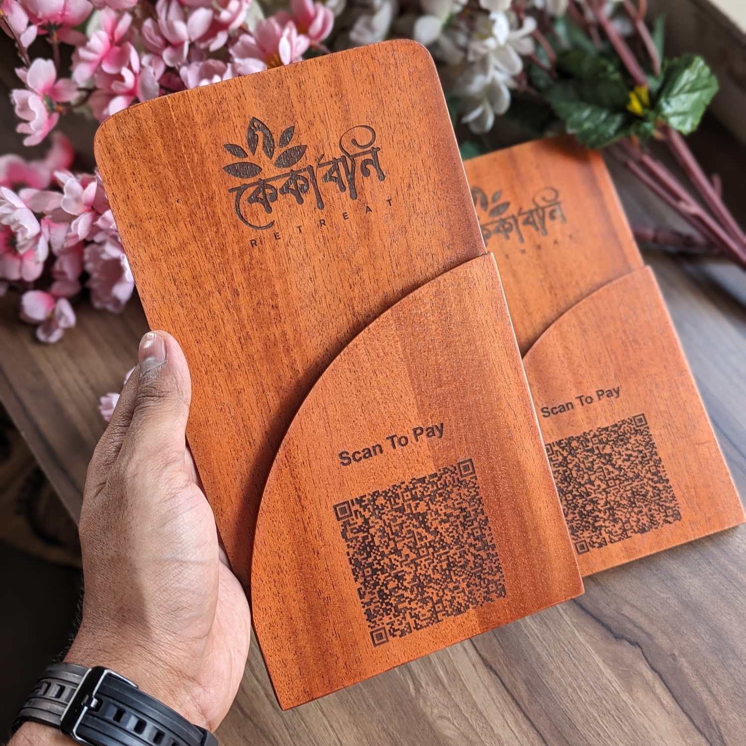 Custom Wooden Bill Folder for Restaurants & Cafés | Engraved QR Code, Card & Cash Folder - Image 5