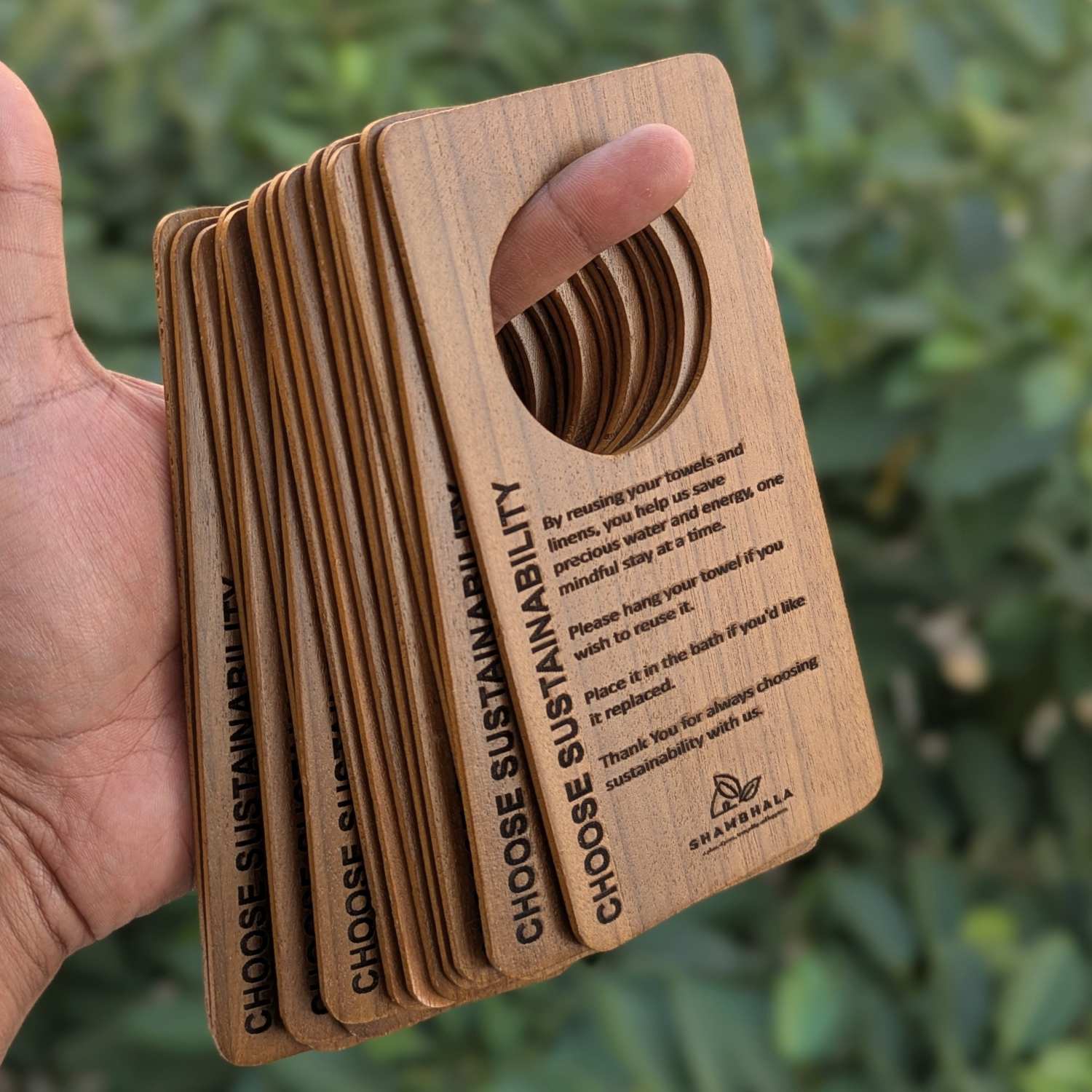 Custom Wooden Door Hanger for Hotels & Resorts | Engraved Sustainability & Privacy Sign - Image 3