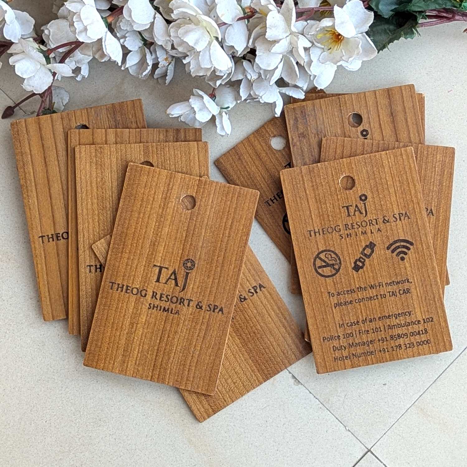 Custom Wooden Information Tag | Engraved Wi-Fi & Emergency Contact Sign for Hotels - Image 4