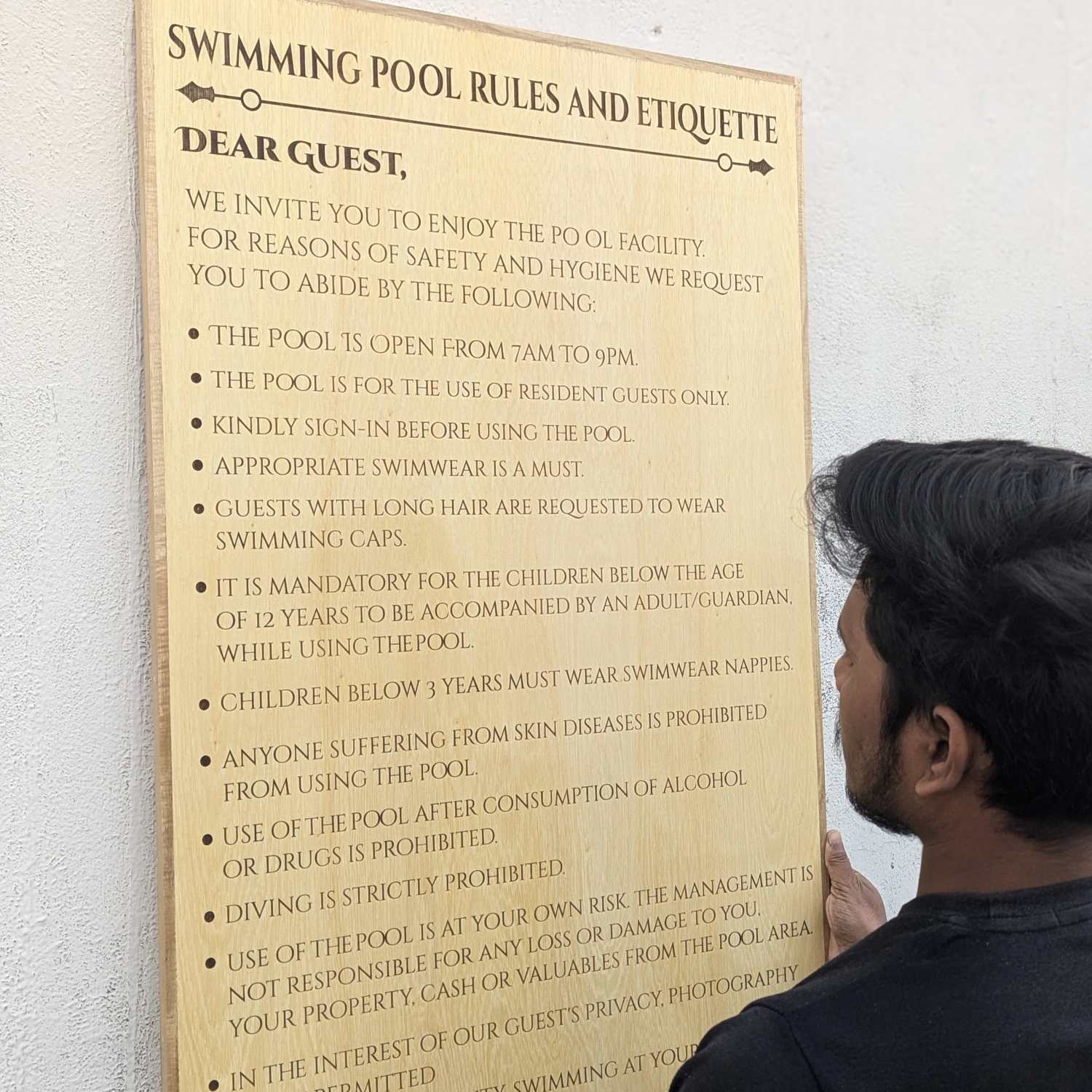 Customizable Large Wood Sign for Hotels & Cafes | Engraved Swimming Pool Safety Board - Image 3