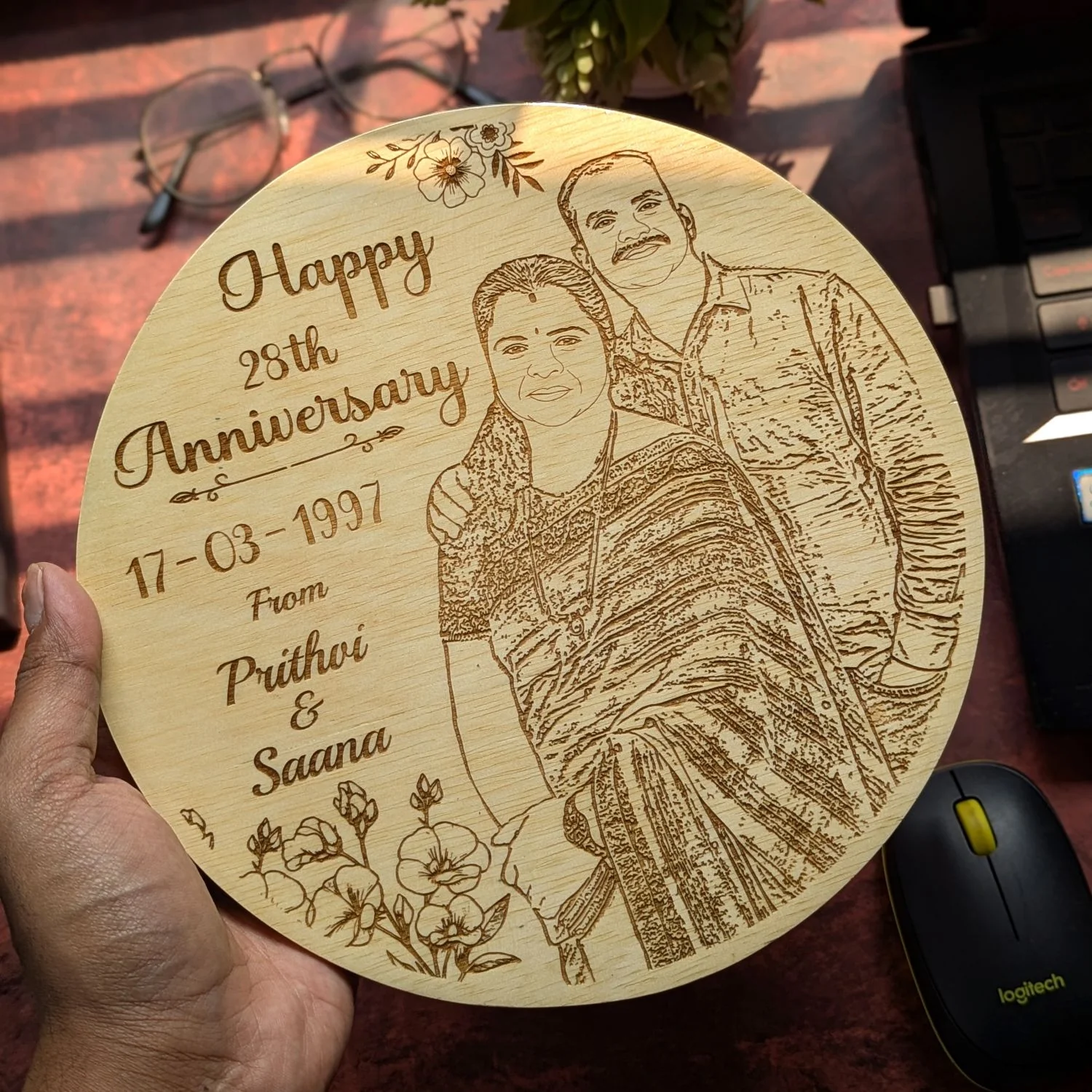Customize Your Own Round Wooden Poster | Engraved Wood Frame - Image 3