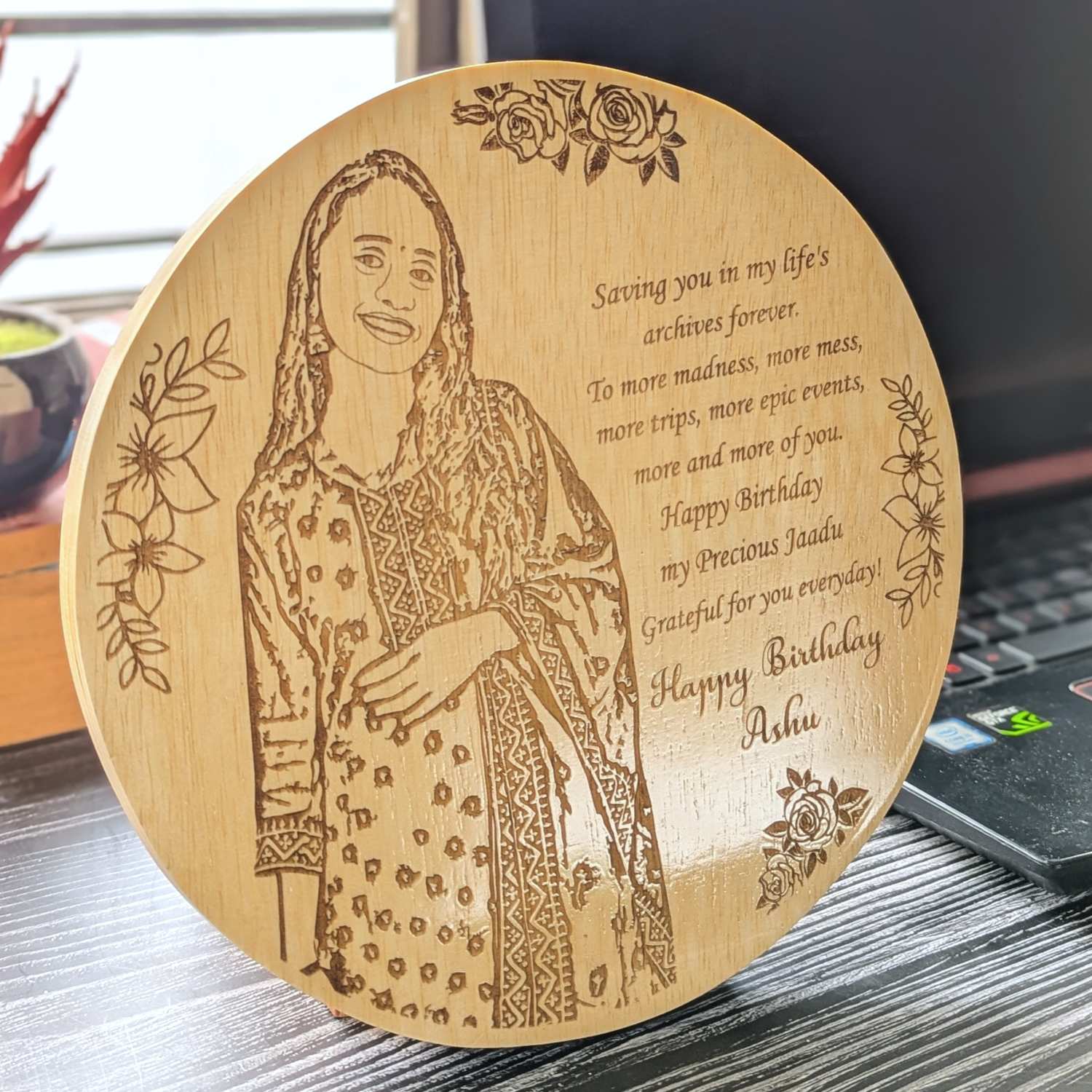 Customize Your Own Round Wooden Poster | Engraved Wood Frame - Image 5