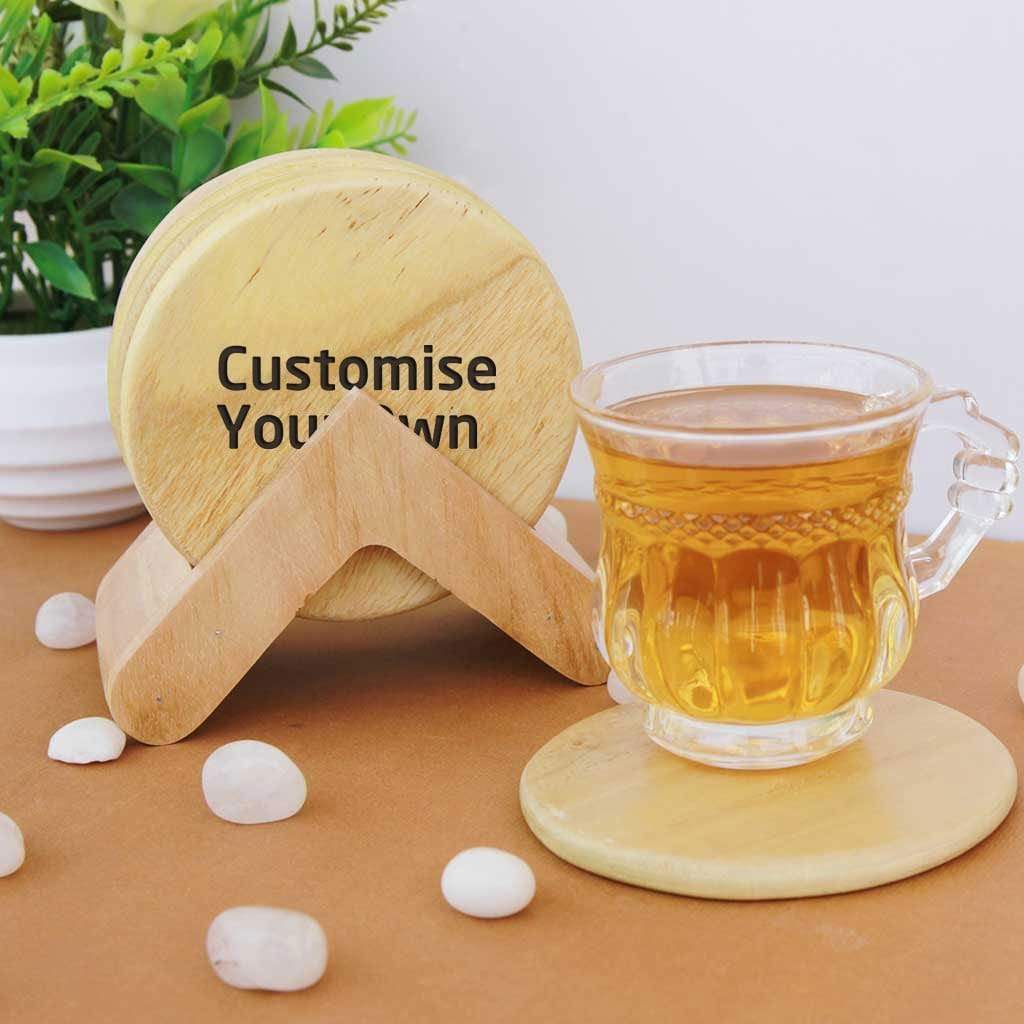 Customize Your Own Round Wooden Coaster Set - Custom Coasters With Holder