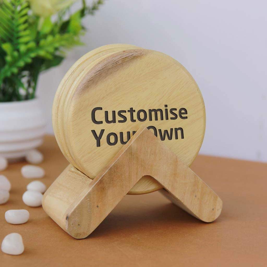 Customize Your Own Round Wooden Coaster Set - Custom Coasters With Holder - Image 9