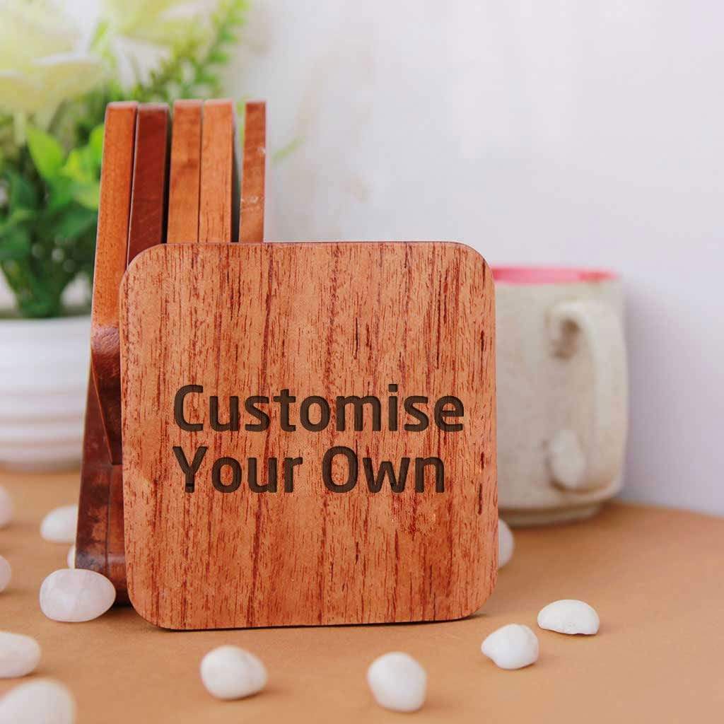 Customize Your Own Square Wooden Coaster Set - Custom Coasters With Holder