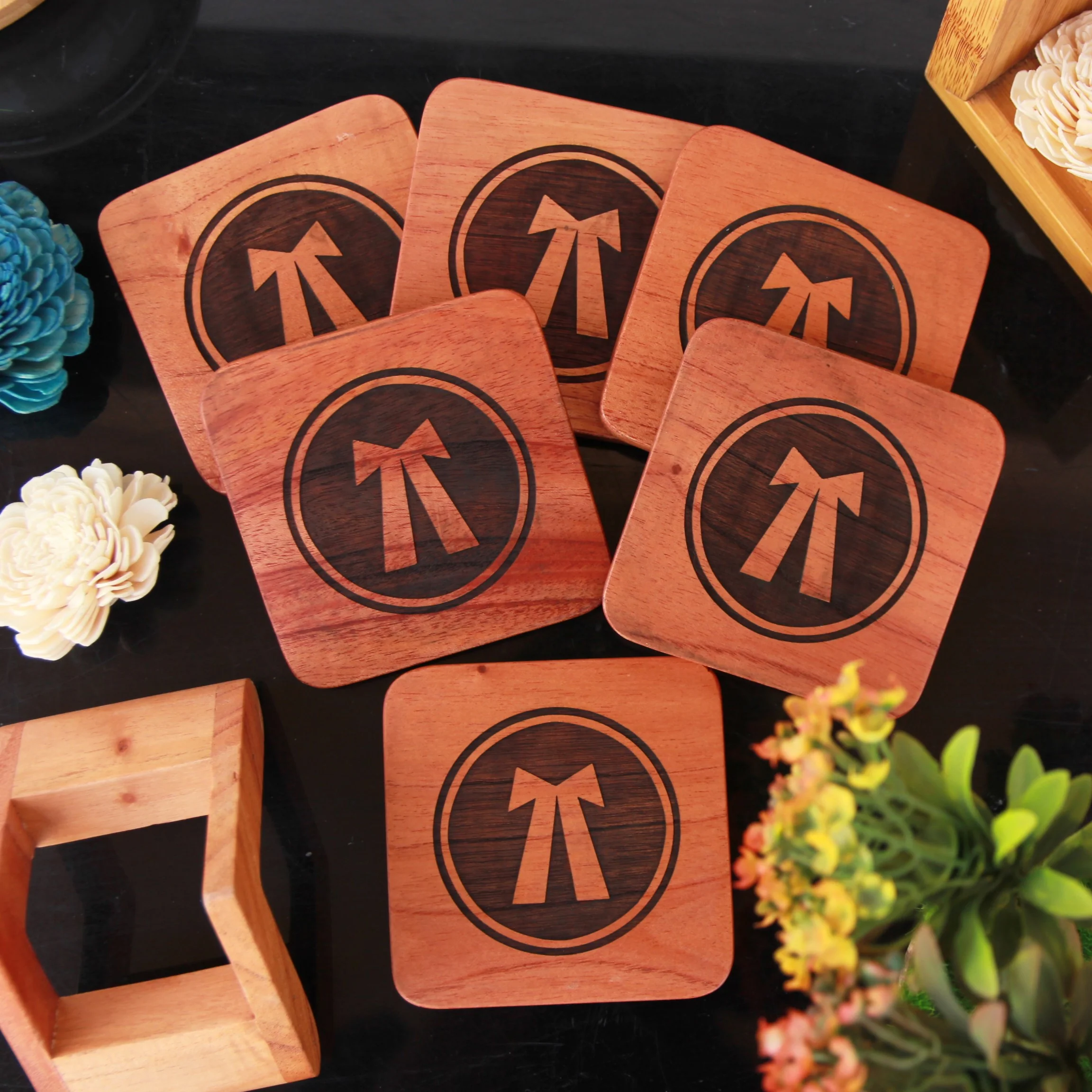 Customize Your Own Square Wooden Coaster Set - Custom Coasters With Holder - Image 2
