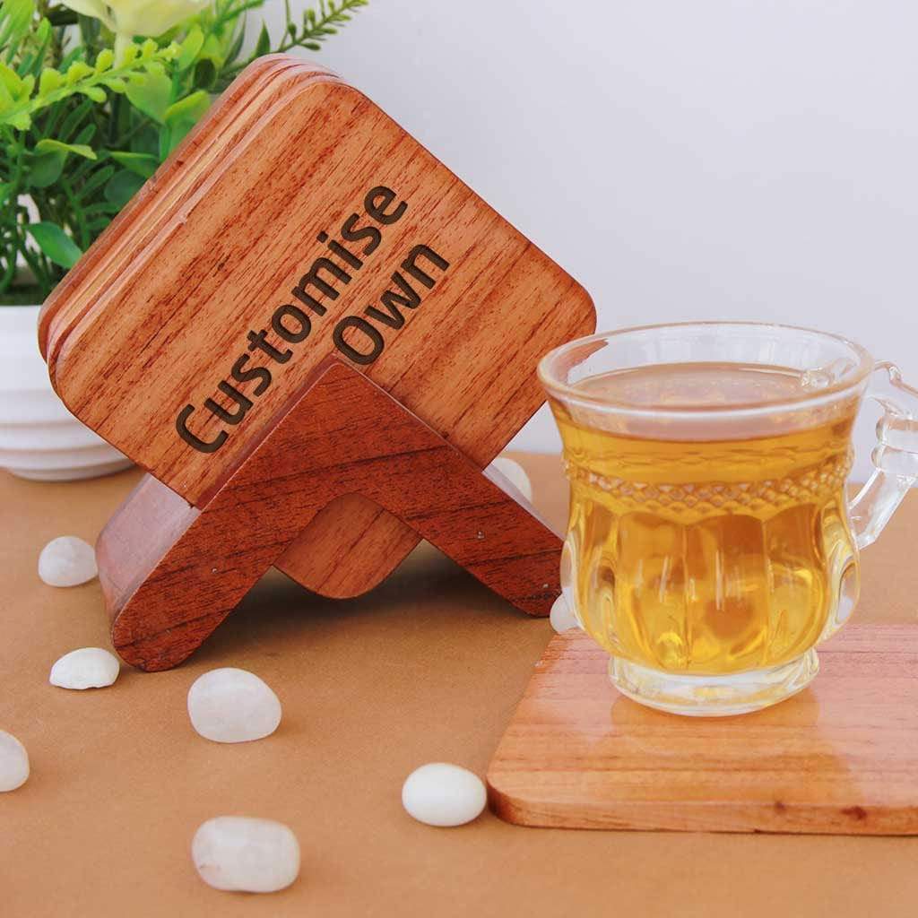 Customize Your Own Square Wooden Coaster Set - Custom Coasters With Holder - Image 4