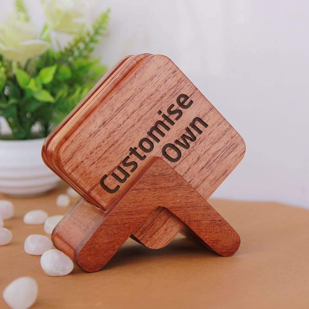 Customize Your Own Square Wooden Coaster Set - Custom Coasters With Holder - Image 5