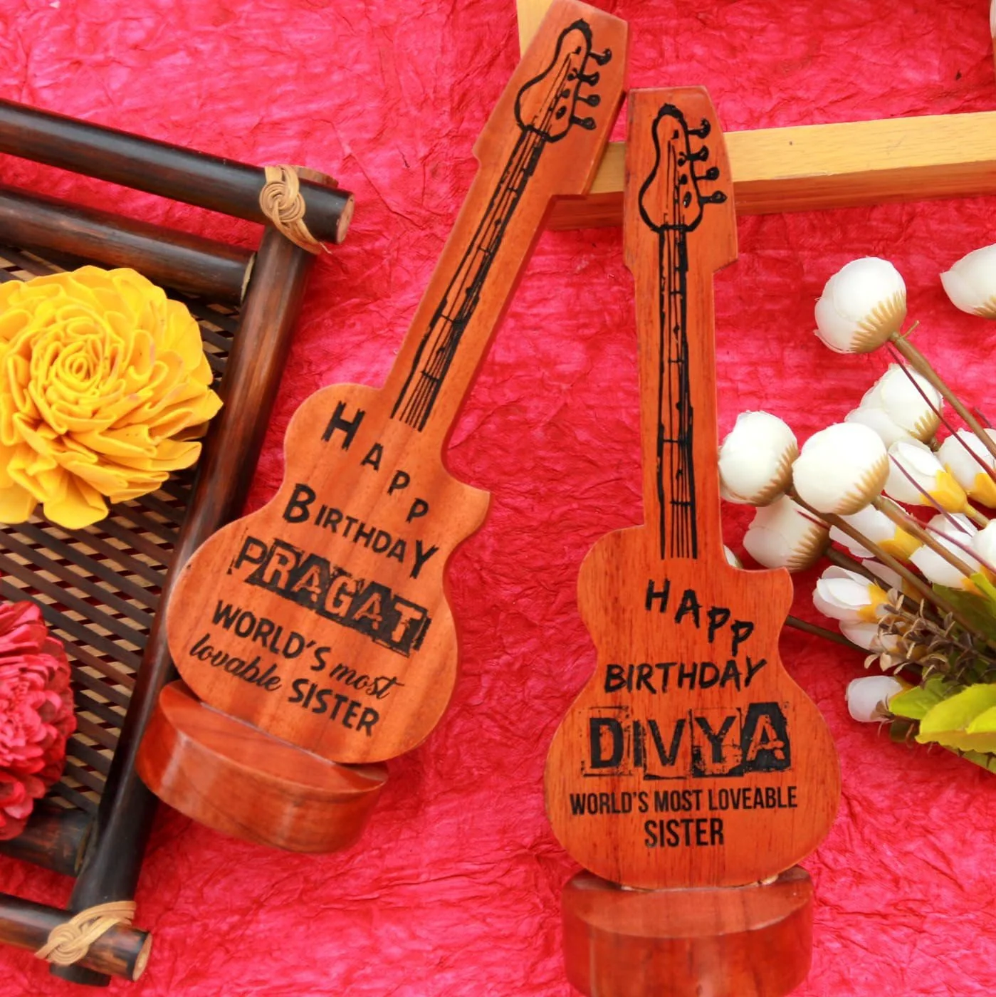 Happy Birthday Award Memento | Customized Guitar-Shaped Wood Trophy - Image 5