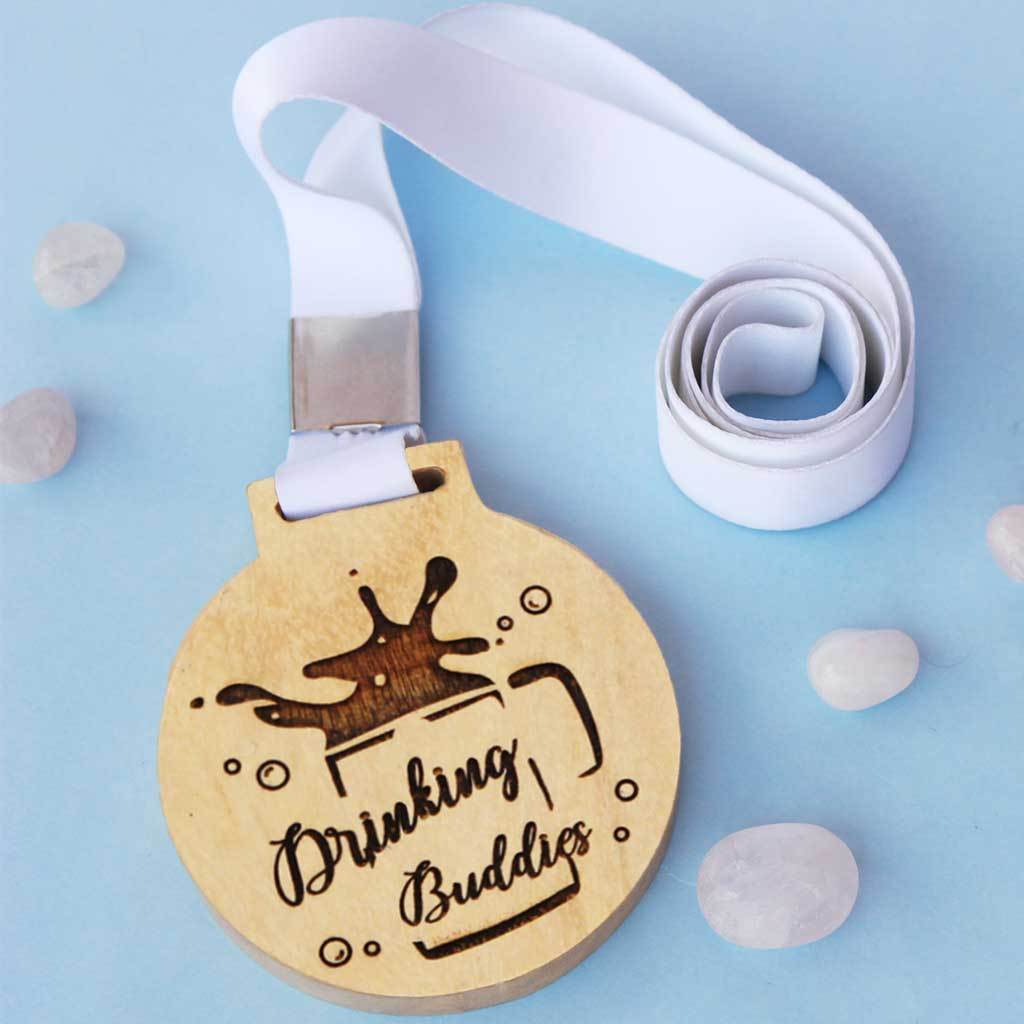 Drinking Buddies Wooden Medal
