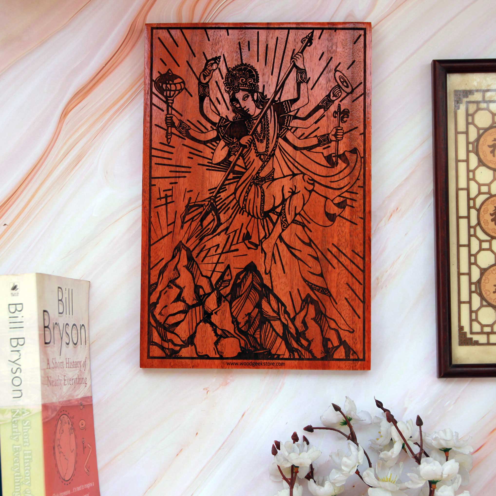 Durga The Warrior Goddess Carved Wooden Poster - Image 4