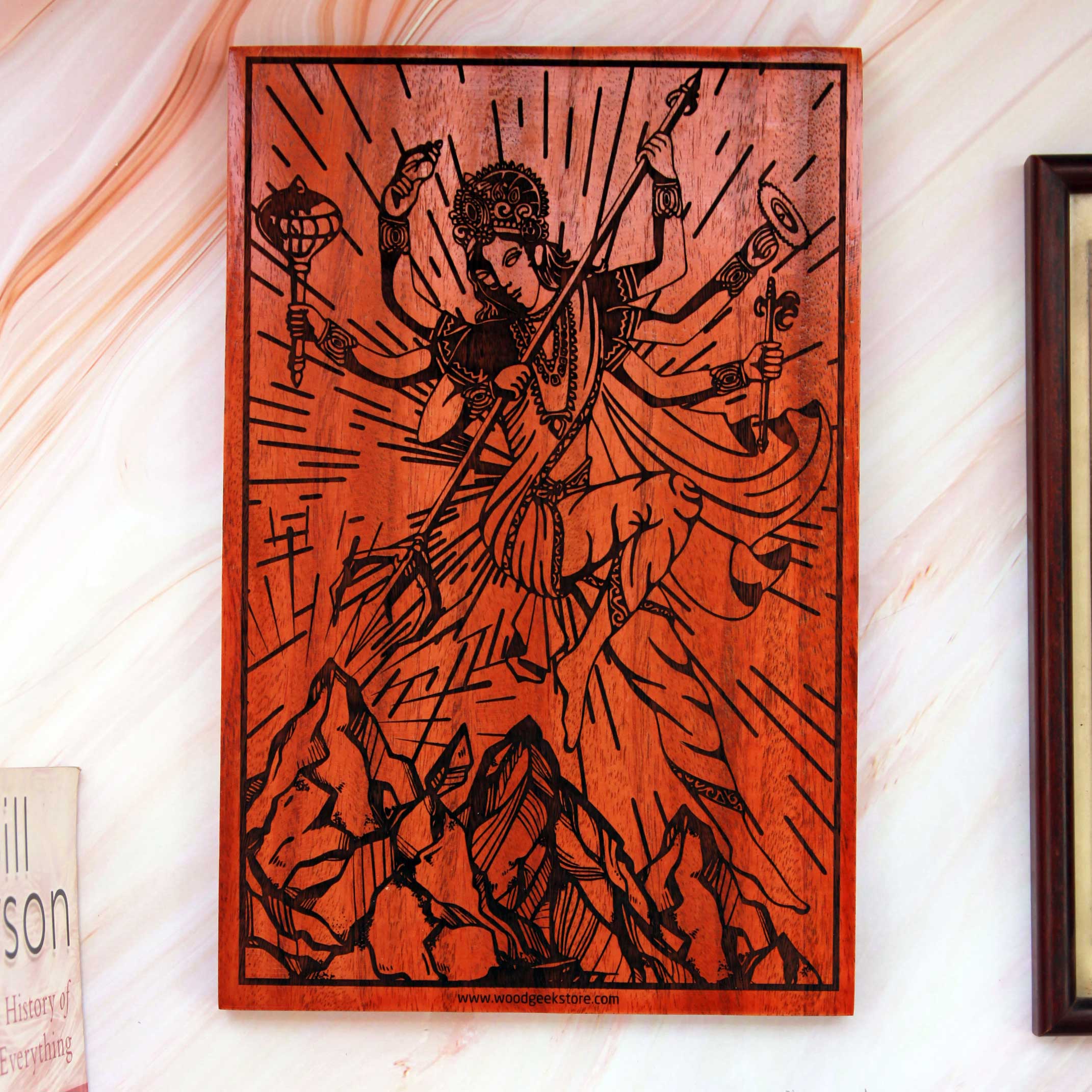 Durga The Warrior Goddess Carved Wooden Poster - Image 5