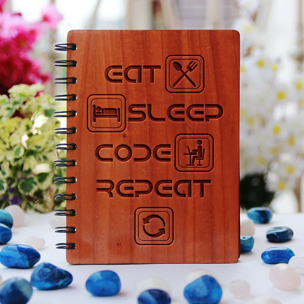 Eat Sleep Code Repeat - Personalized Wooden Notebook - Image 2