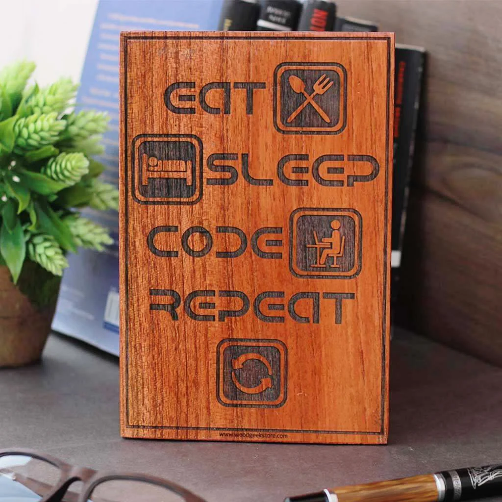 Eat Sleep Code Repeat Engraved Wood Sign - Image 2