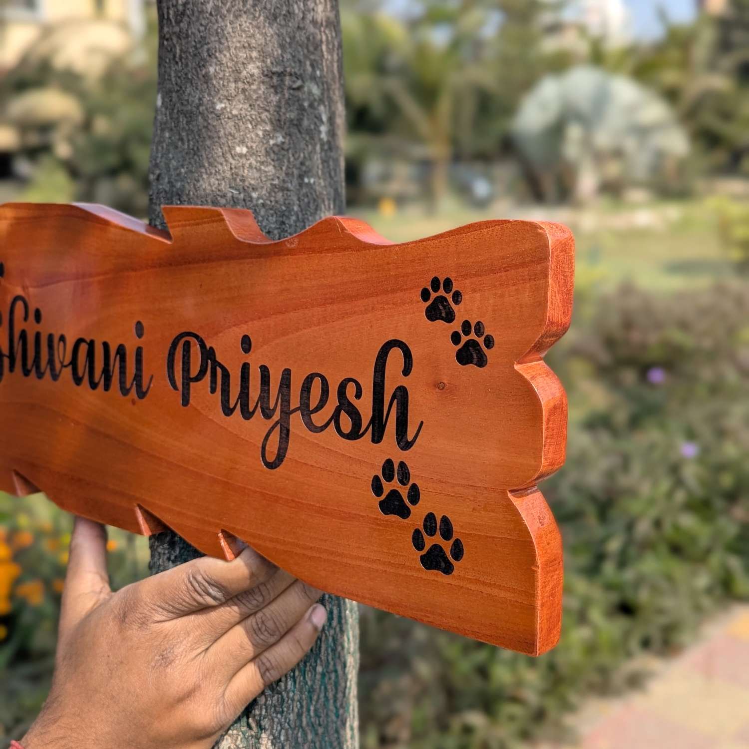 Ornate Carved Mahogany Wood Home Nameplate | Decorative Wood Sign - Image 2
