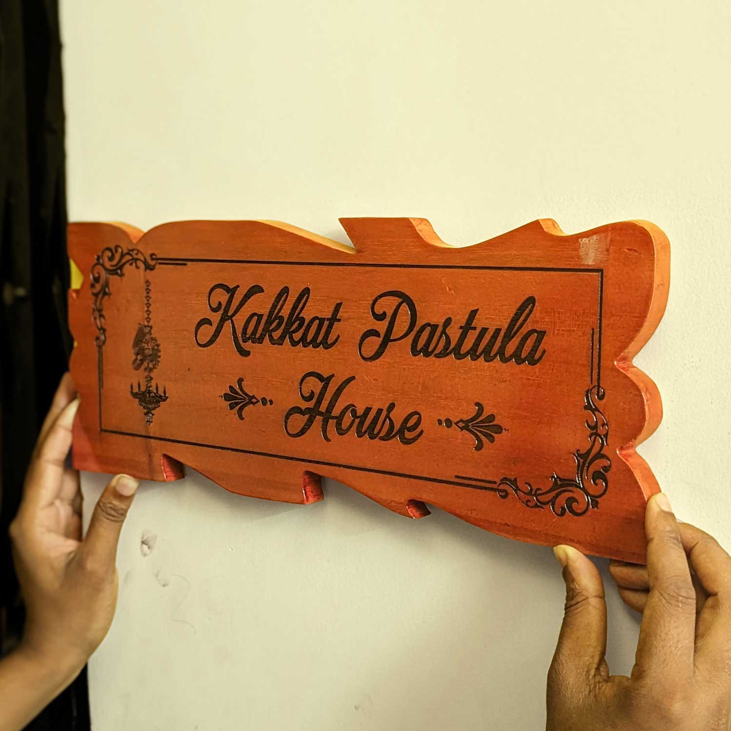 Ornate Carved Mahogany Wood Home Nameplate | Decorative Wood Sign - Image 4