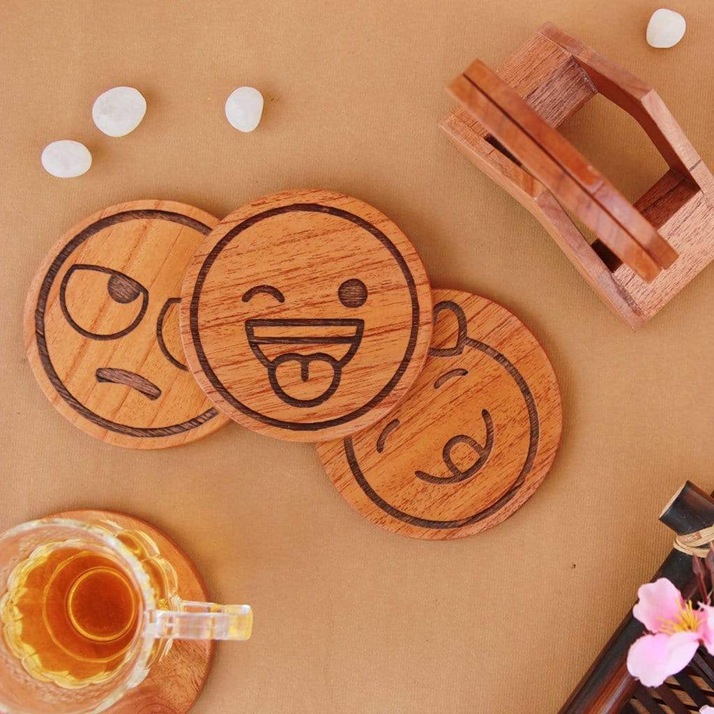 Emoji Coasters - Wooden Coaster Set With Holder - Image 2