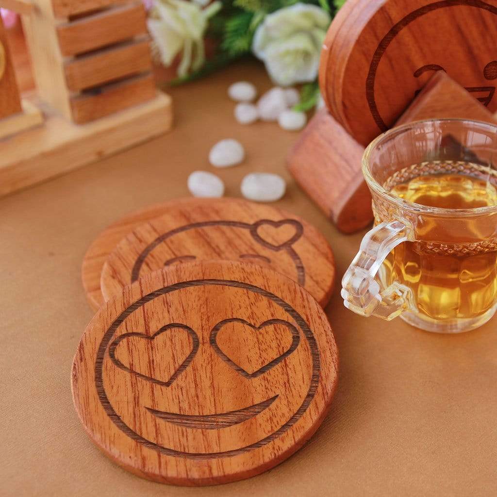 Emoji Coasters - Wooden Coaster Set With Holder - Image 3