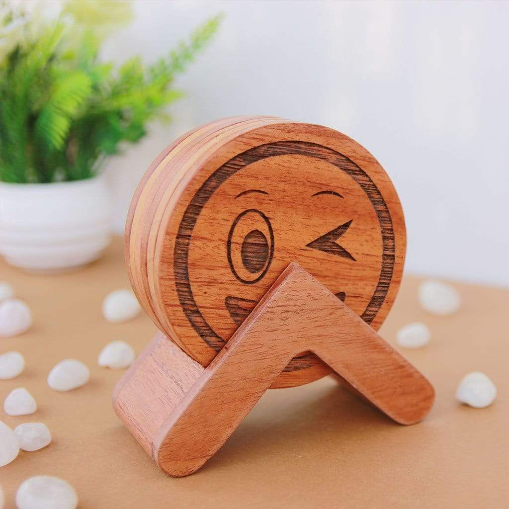 Emoji Coasters - Wooden Coaster Set With Holder - Image 4