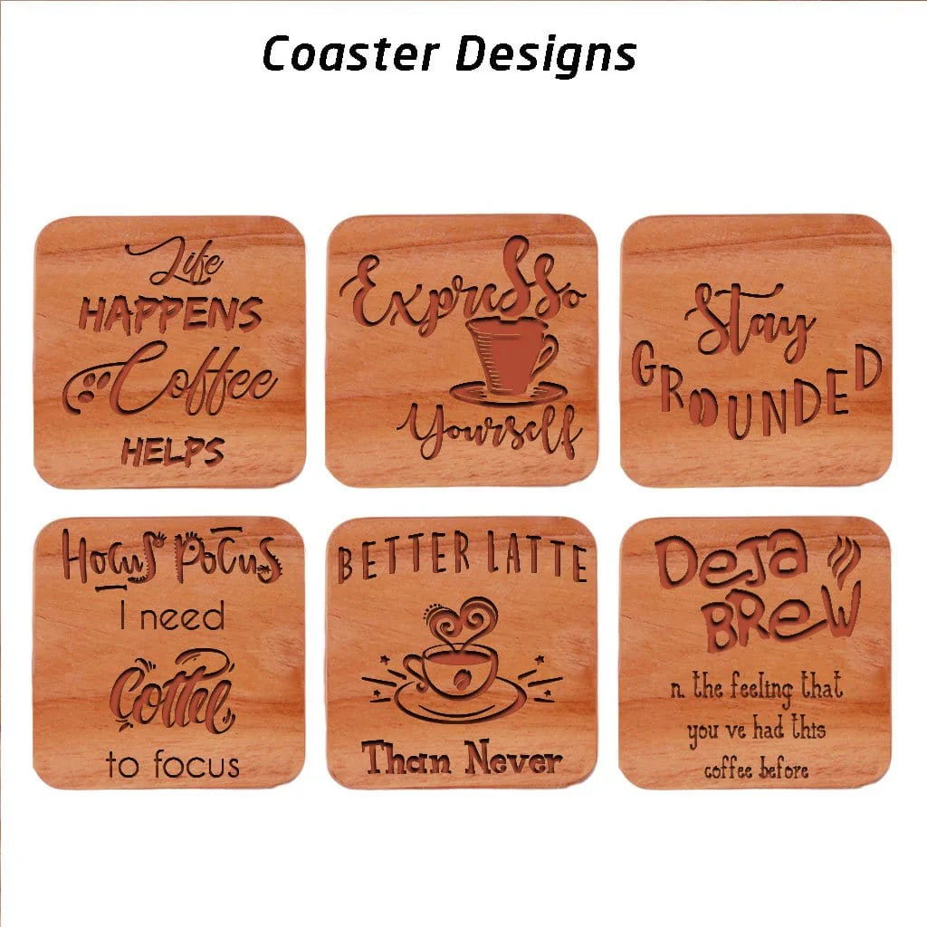 Engraved Coffee Coasters - Wooden Coaster Set With Holder - Image 5