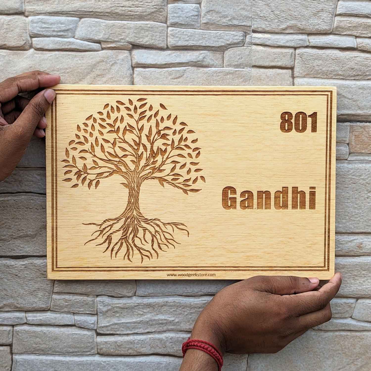 Custom Wooden Nameplate for Home Entrance | Personalized Tree of Life House Sign - Image 2