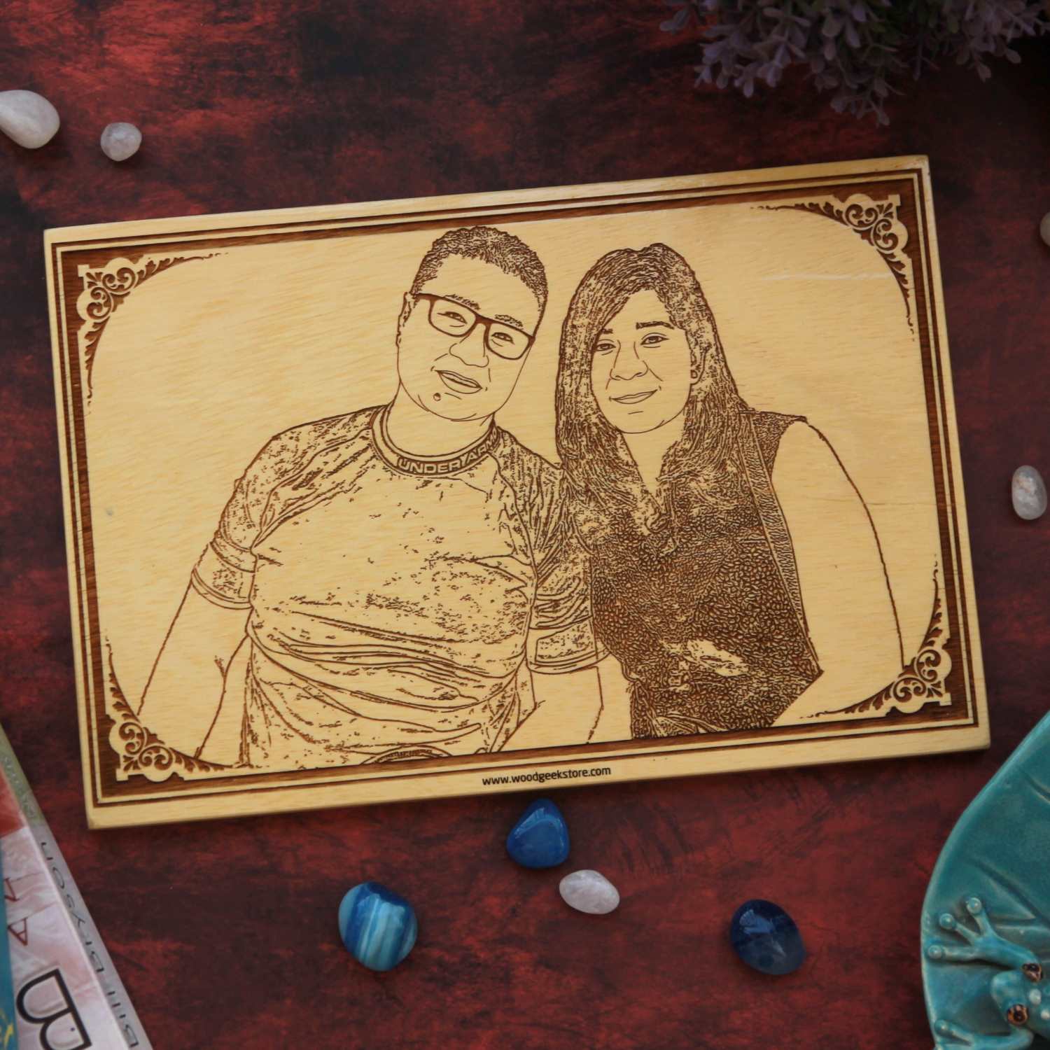 Engraved Photo On Wood For Husband & Wife | Personalized Photo Frame - Image 2