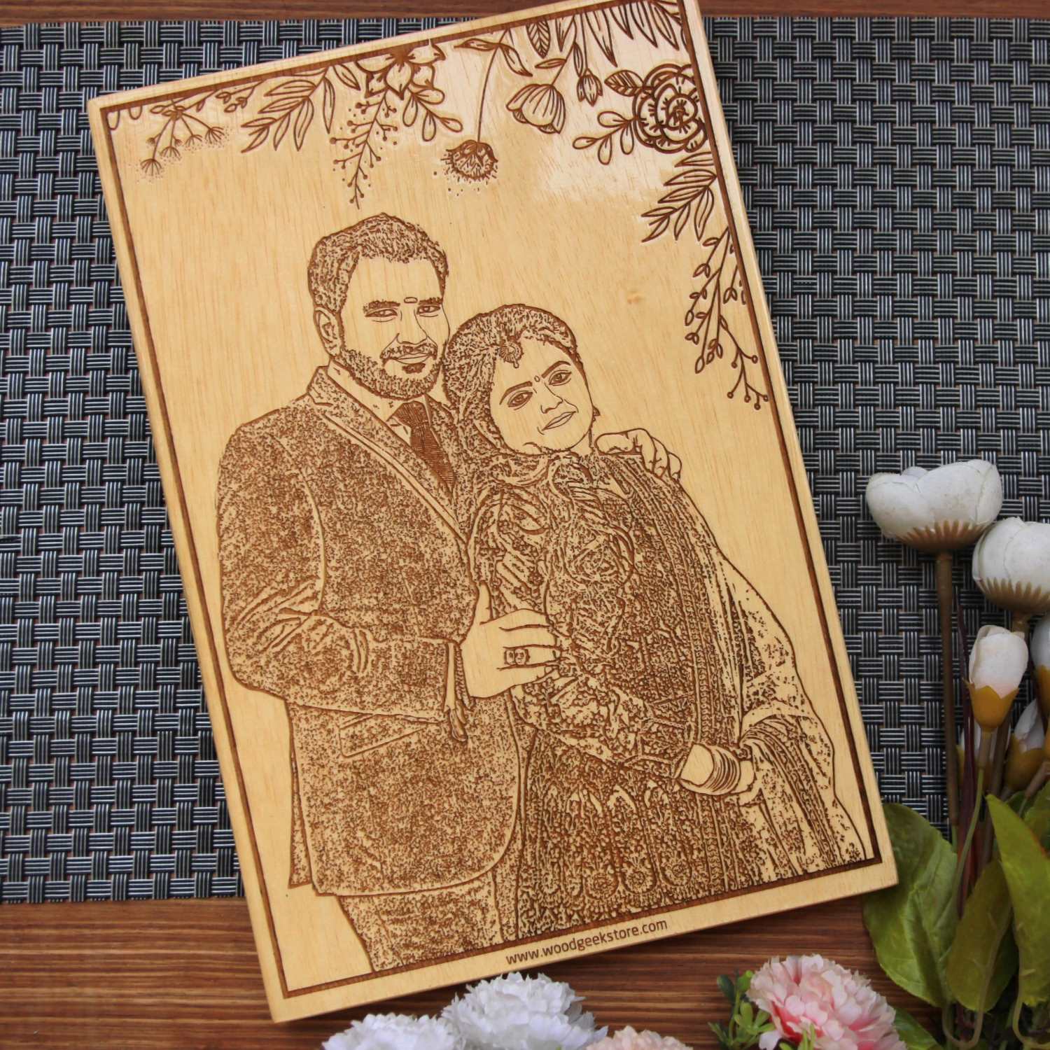 Engraved Photo On Wood For Husband & Wife | Personalized Photo Frame - Image 3