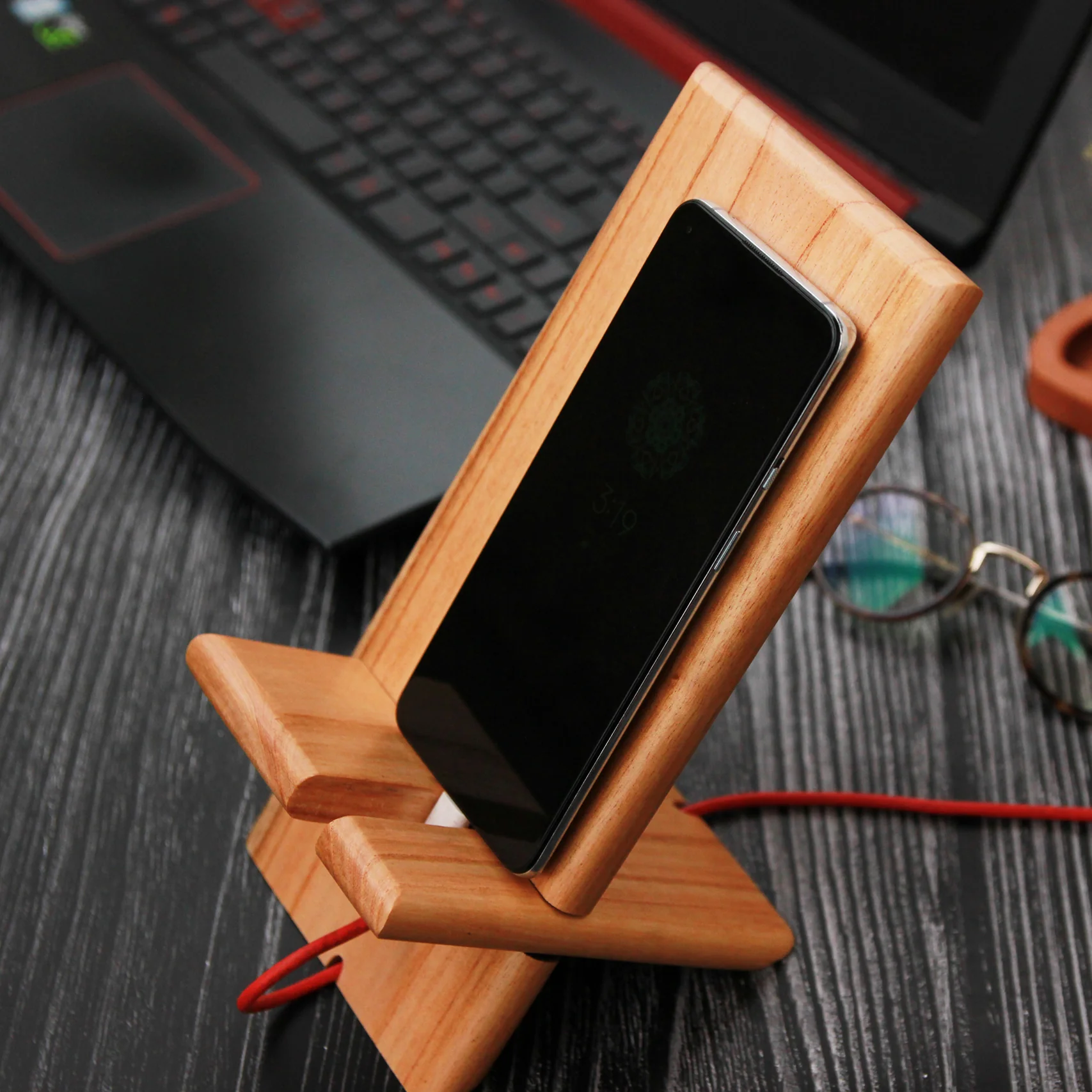 Engraved Wooden Mobile Phone Stand | Wedding Anniversary Gift - Image 4
